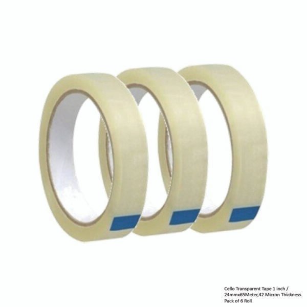 Cello Transparent Tape 1 inch - 24mmx65Meter,42 Micron Thickness Pack of 6 Roll - Image 2