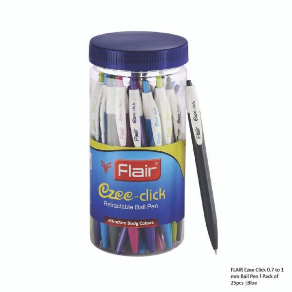 FLAIR Ezee Click 0.7 to 1 mm Ball Pen Pack of 25pcs -Blue