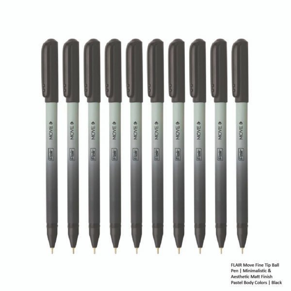 FLAIR Move Fine Tip Ball Pen - Minimalistic & Aesthetic Matt Finish Pastel Body Colors - Black