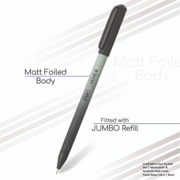FLAIR Move Fine Tip Ball Pen - Minimalistic & Aesthetic Matt Finish Pastel Body Colors - Black - Image 2