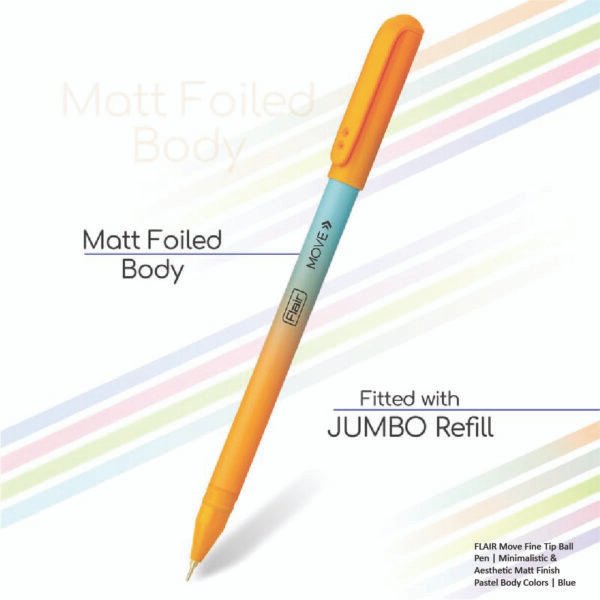 FLAIR Move Fine Tip Ball Pen - Minimalistic & Aesthetic Matt Finish Pastel Body Colors - Blue - Image 2