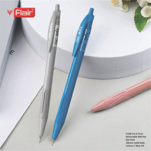 FLAIR Srx 0.7mm Retractable Ball Pen Box Pack-Vibrant Solid Body Colours - Blue Ink - Image 2