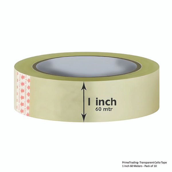 PrimeTrading- Transparent Cello Tape 1 Inch 60 Meters - Pack of 10 - Image 3