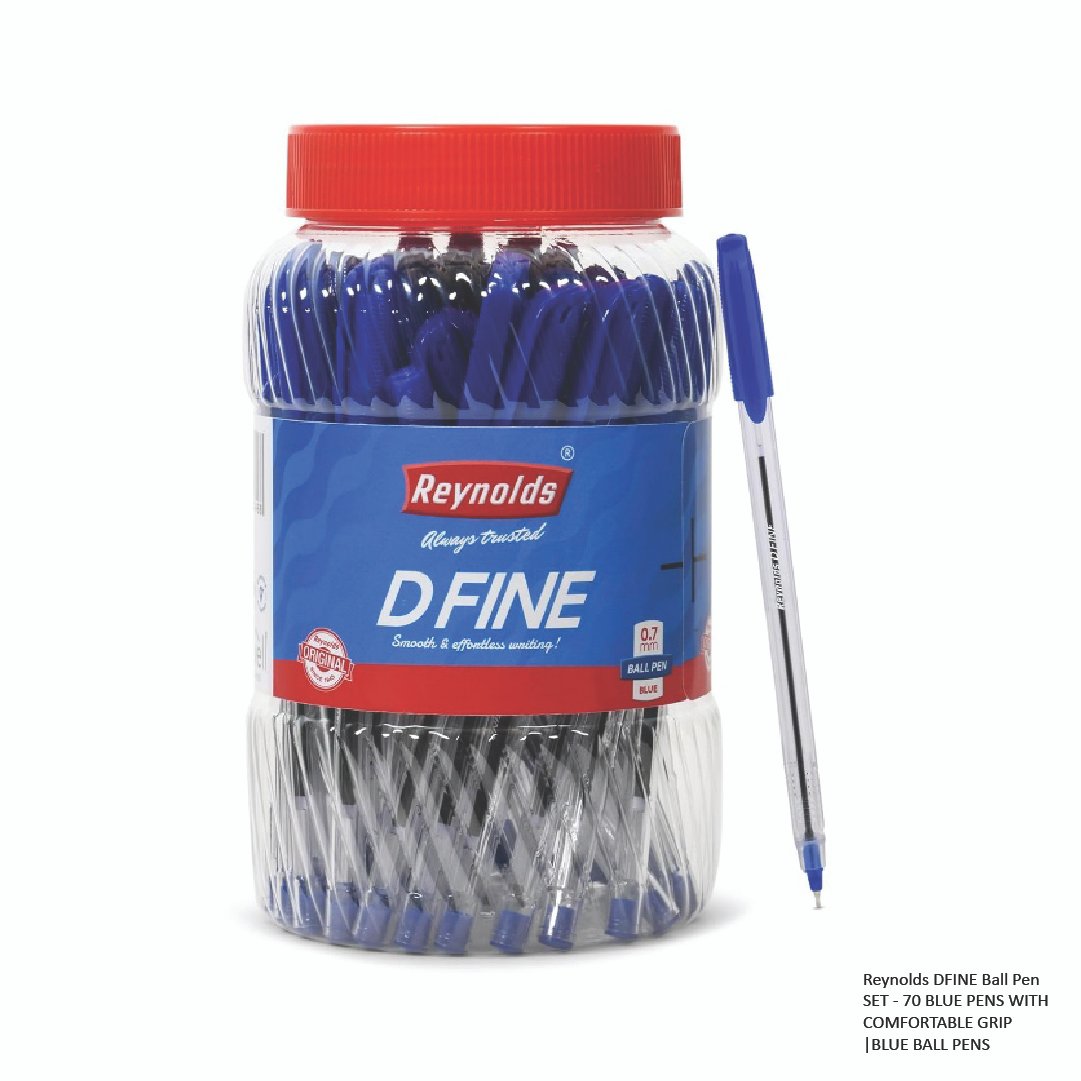 Reynolds DFINE Ball Pen SET - 70 BLUE PENS WITH COMFORTABLE GRIP -BLUE BALL PENS