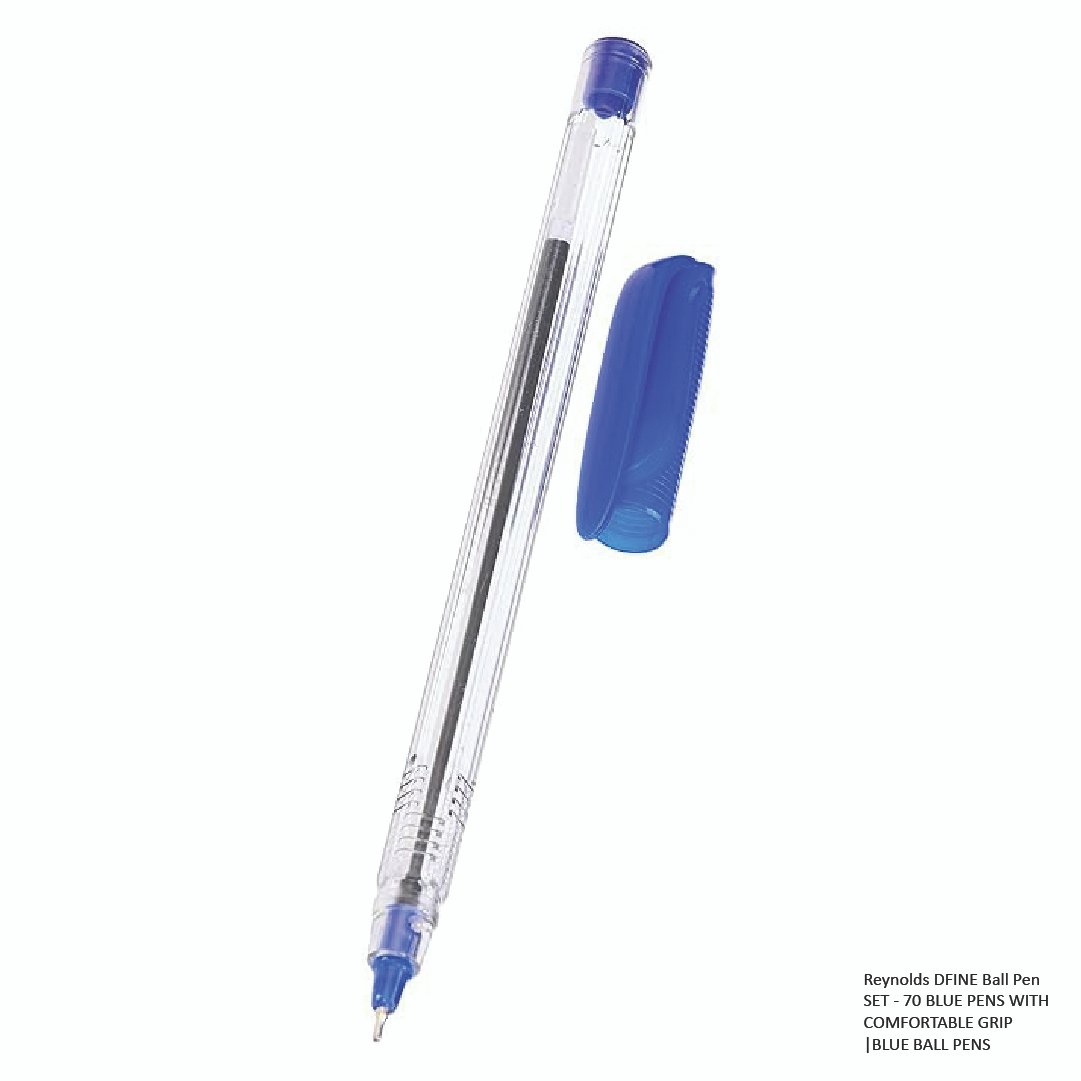 Reynolds DFINE Ball Pen SET - 70 BLUE PENS WITH COMFORTABLE GRIP -BLUE BALL PENS - Image 2