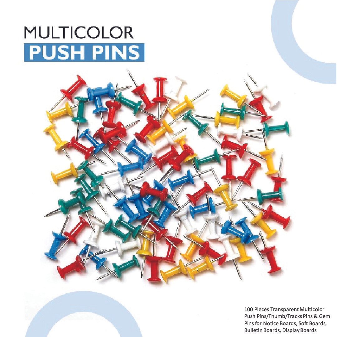 100 Pieces Transparent Multicolor Push Pins-Thumb-Tracks Pins & Gem Pins for Notice Boards, Soft Boa
