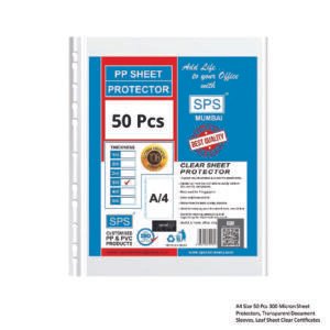 A4 Size 50 Pcs 300 Micron Sheet Protectors, Transparent Document Sleeves