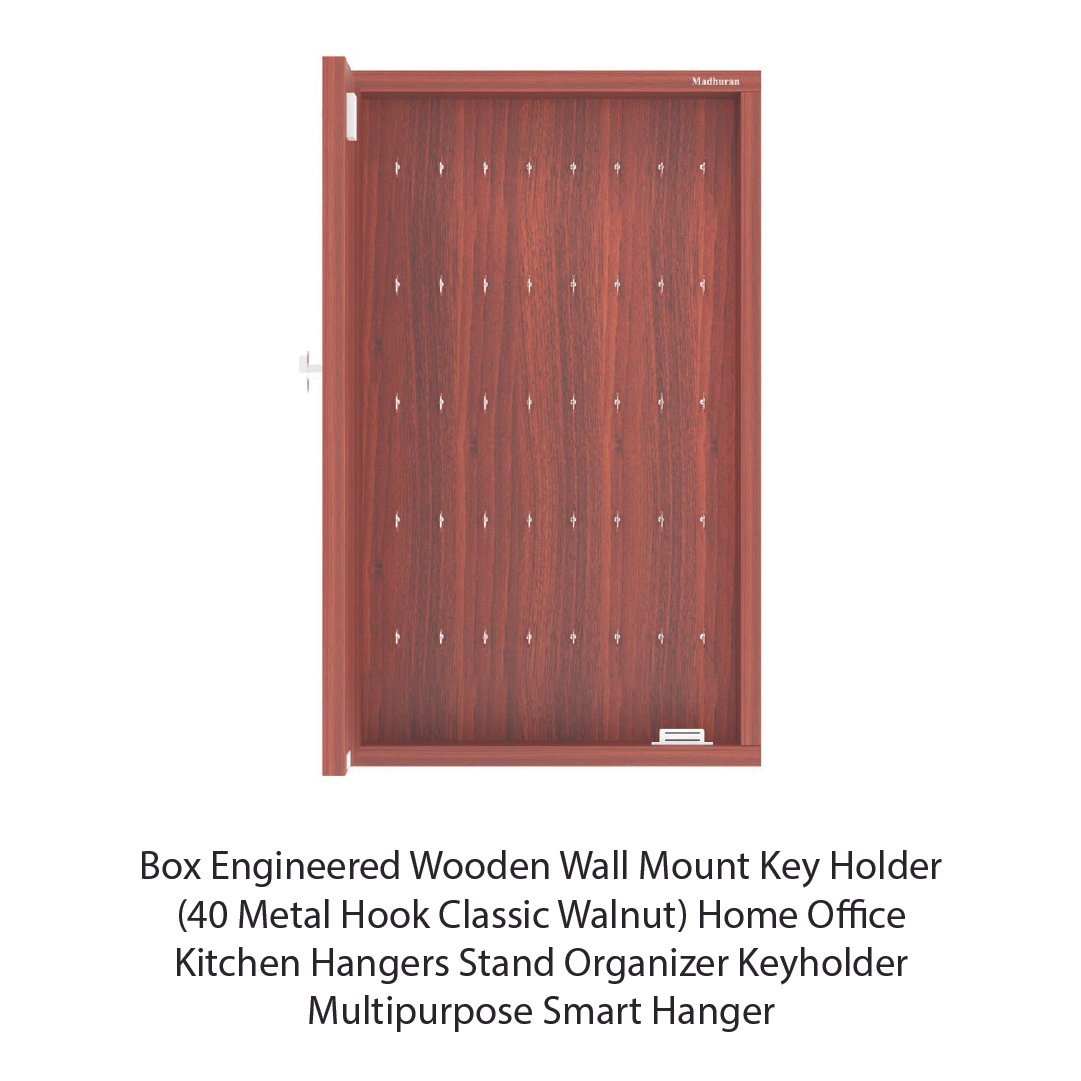 Box Engineered Wooden Wall Mount Key Holder (40 Metal Hook Classic Walnut) - Image 2