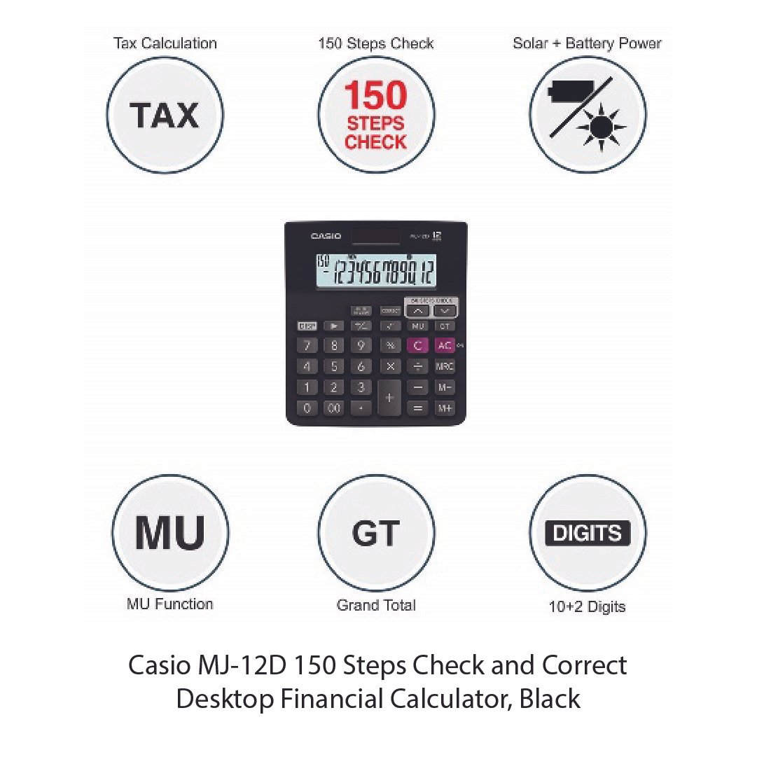 Casio MJ-12D 150 Steps Check and Correct Desktop Financial Calculator, Black - Image 2