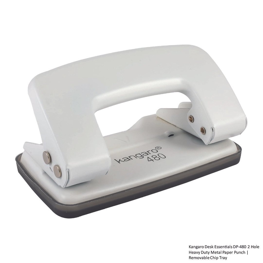 Kangaro Desk Essentials DP-480 2 Hole Heavy Duty Metal Paper Punch - Removable Chip Tray - Image 2