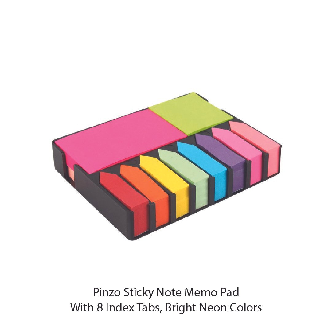 Pinzo Sticky Note Memo Pad With 8 Index Tabs, Bright Neon Colors - Image 3