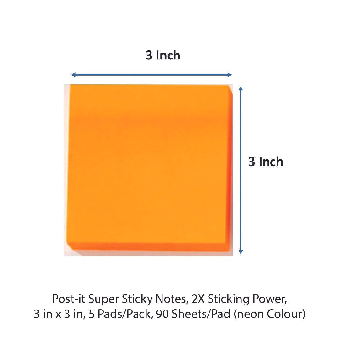 Post it Super Sticky Notes 2X Sticking Power 3 in x 3 in 5 Pads Pack 90 Sheets Pad neon Colour - Image 3