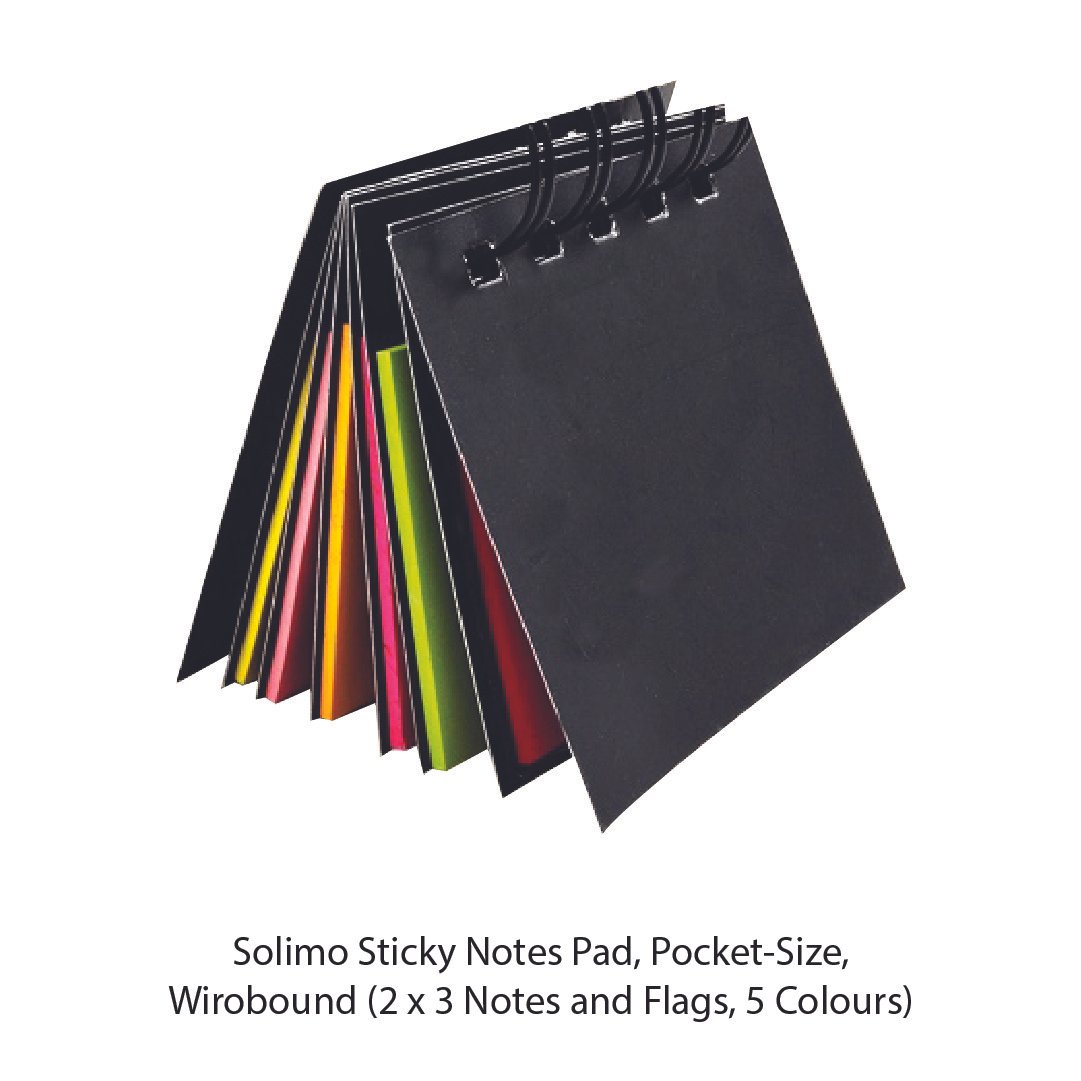 Solimo Sticky Notes Pad, Pocket-Size, Wirobound (2 x 3 Notes and Flags, 5 Colours) - Image 3