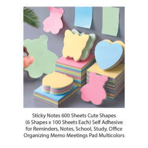 Sticky Notes 600 Sheets Cute Shapes (6 Shapes x 100 Sheets Each) Self Adhesive for Reminders