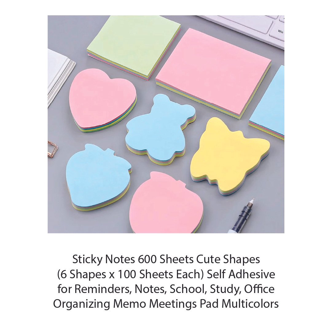 Sticky Notes 600 Sheets Cute Shapes (6 Shapes x 100 Sheets Each) Self Adhesive for Reminders - Image 3