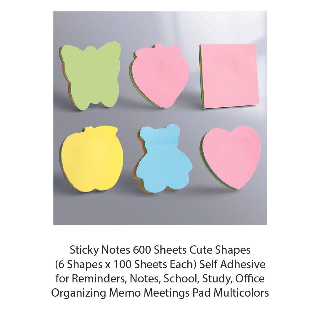Sticky Notes 600 Sheets Cute Shapes (6 Shapes x 100 Sheets Each) Self Adhesive for Reminders - Image 2