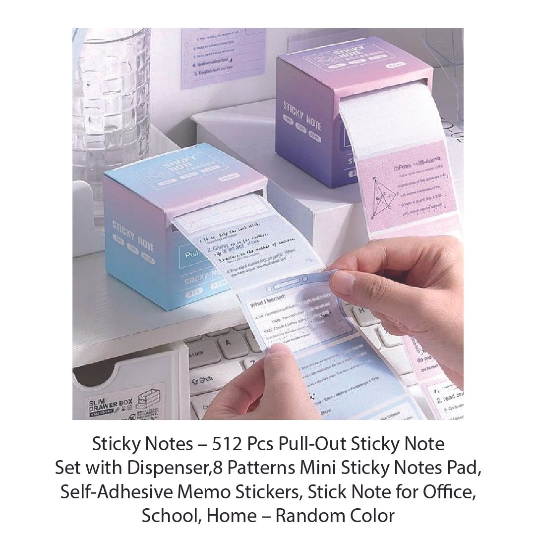 Sticky Notes – 512 Pcs Pull-Out Sticky Note Set with Dispenser, 8 Patterns Mini Sticky Notes Pad