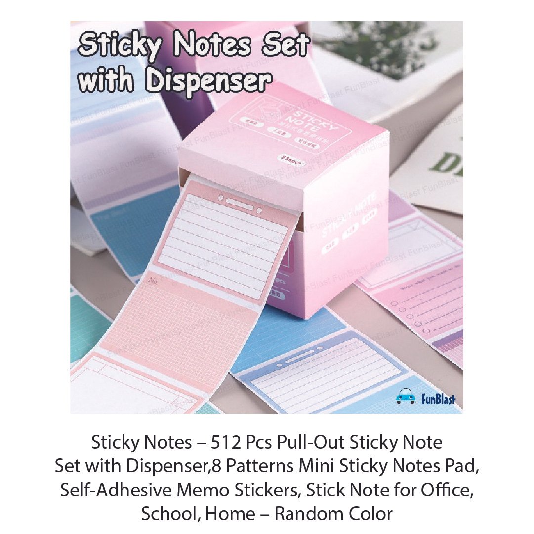 Sticky Notes – 512 Pcs Pull-Out Sticky Note Set with Dispenser, 8 Patterns Mini Sticky Notes Pad - Image 2