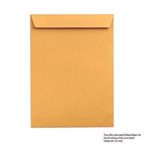 True-Ally Laminated Yellow Paper A4 Size Envelope, Poly Laminated inside,10 x 12 inch
