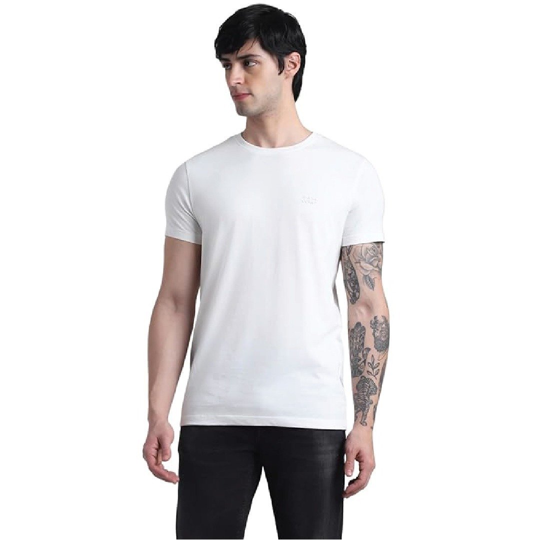 Jack & Jones Men's Cotton Solid Slim Fit T-Shirt