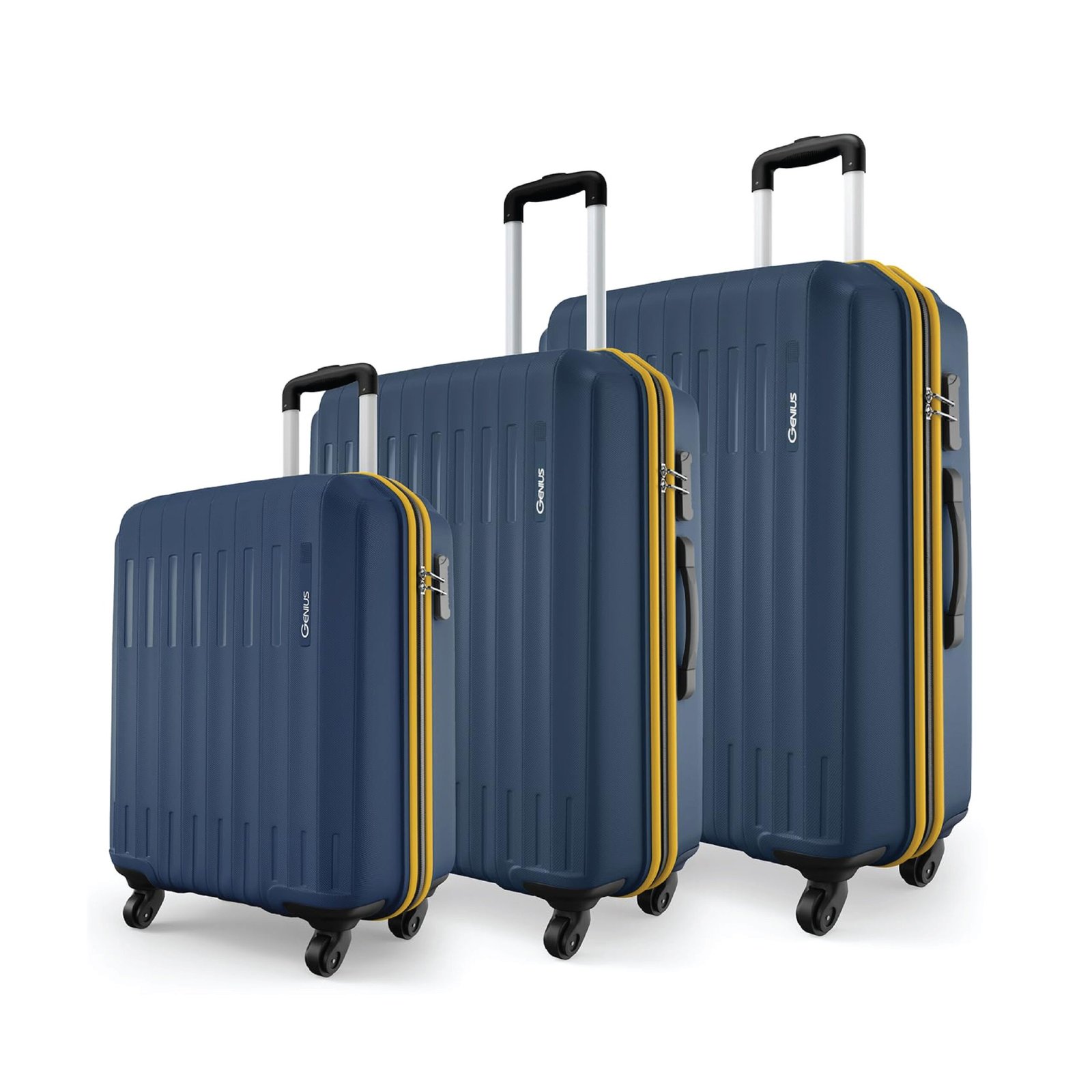 Safari Genius Alley Set of 3 (Cabin+ Medium + Large) Trolley Bags Hard Case Polypropylene, 4 Wheels, 360 Degree Wheeling Luggage.