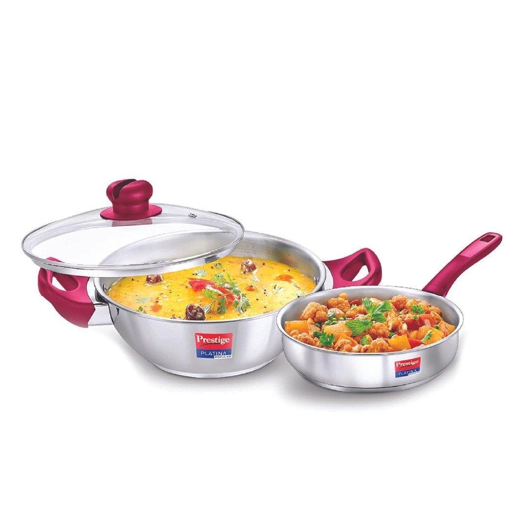 Prestige-Stainless-Steel-2-Pc-Cookware-Set-with-Glass-Lid-Platina-Popular-Fry-Pan-24cm-2.25-L