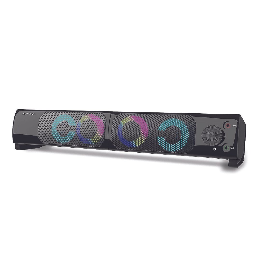 ZEBRONICS Wonder BAR 10, 2.0 USB Computer Speakers, 10 Watts, 2-in-1 Design, USB Powered, RGB Lights.